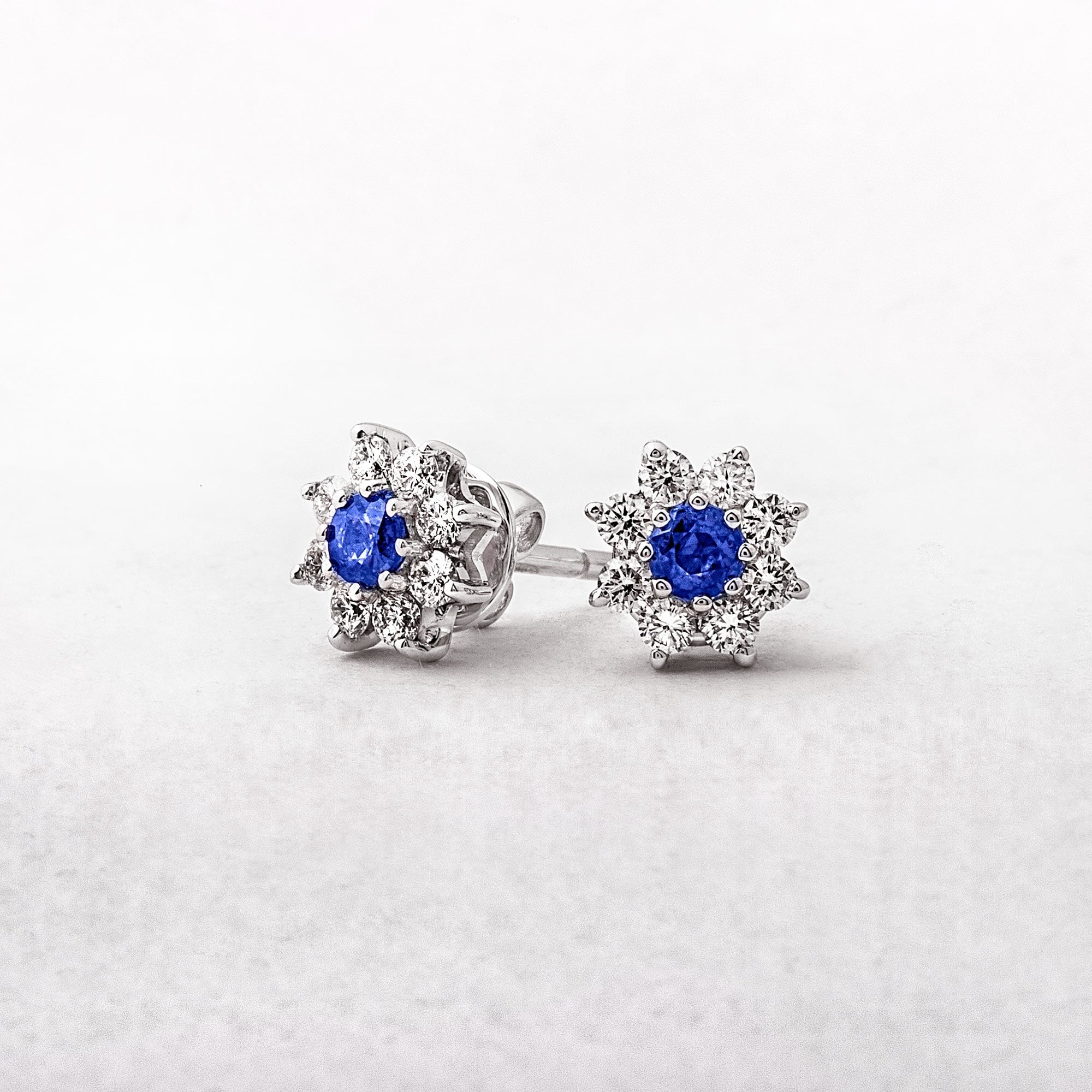 Round 0.36ct Sapphire & 0.44ct Diamond Flower Stud Earrings