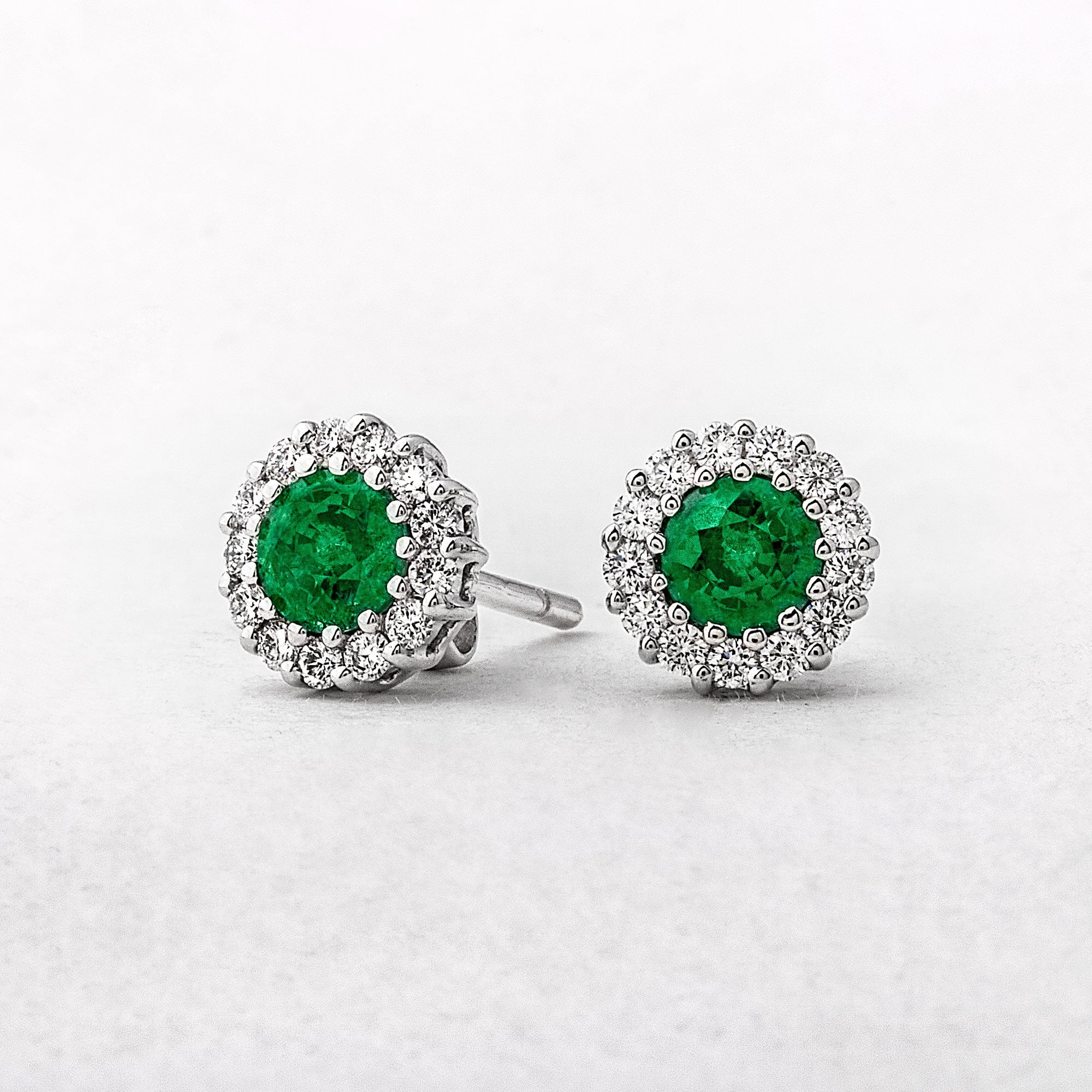 Round 1.14ct Emerald & 0.41ct Diamond Stud Earrings
