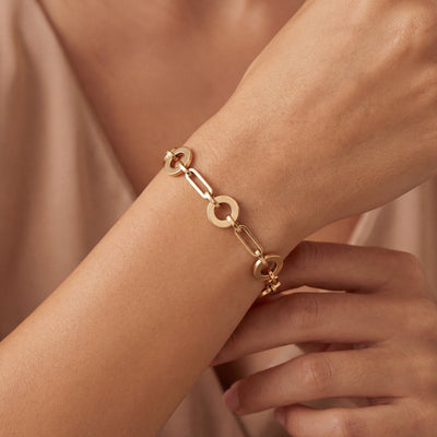 Round & Oval Flat Link Bracelet 5.4g in 9ct Gold