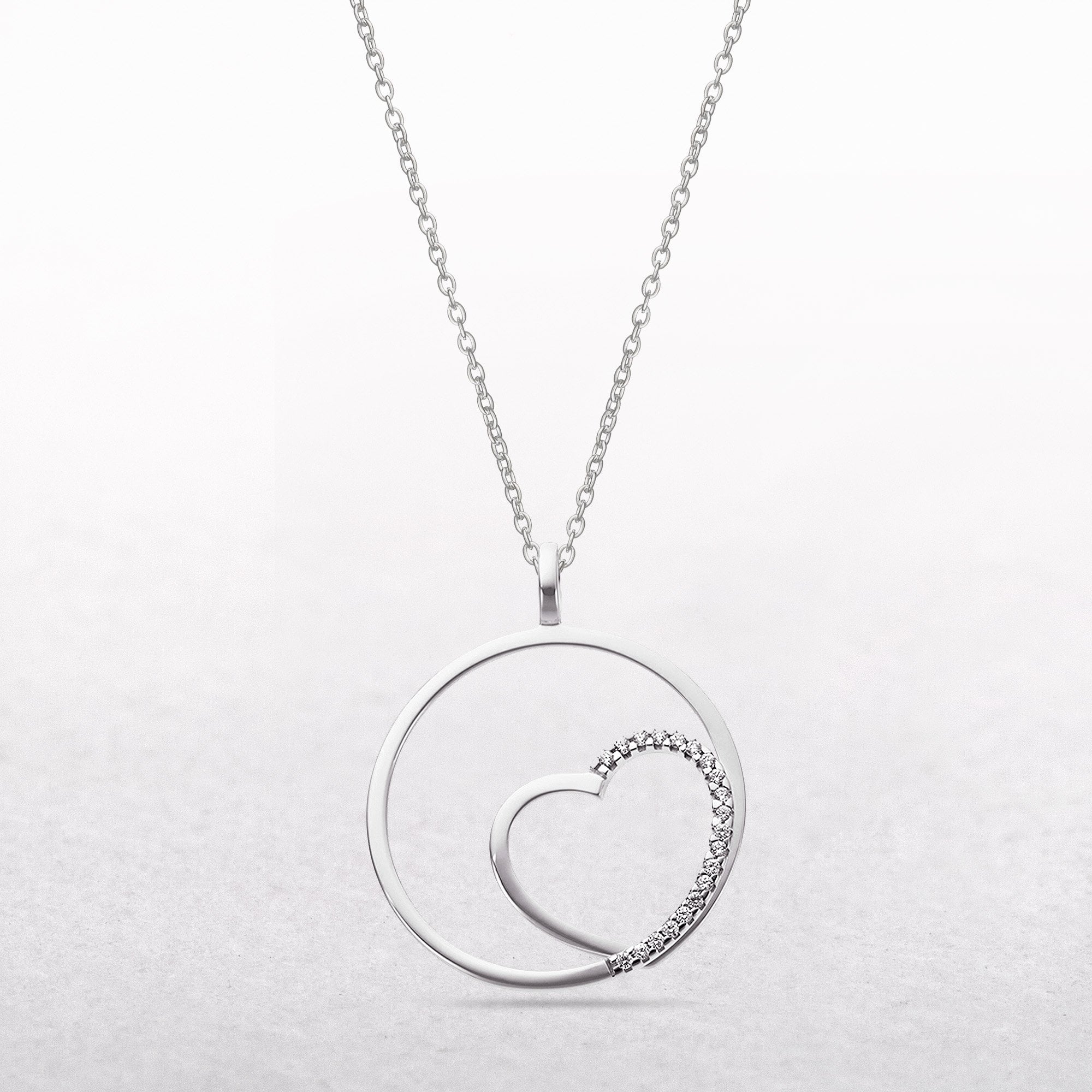 Round Shaped Natural Diamond Heart Pendant in 9ct White Gold