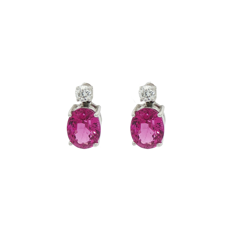 Rubellite & Natural Diamond Stud Earrings in 18ct White Gold