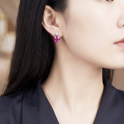 Rubellite & Natural Diamond Stud Earrings in 18ct White Gold