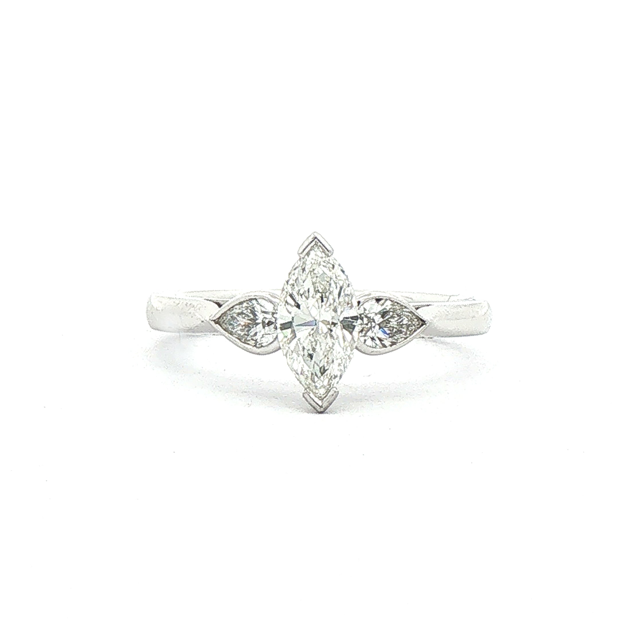 C0.71ct S0.32ct G vs1 Marquise Natural Diamond Ring With Pear Side Diamonds Set In 18ct White Gold