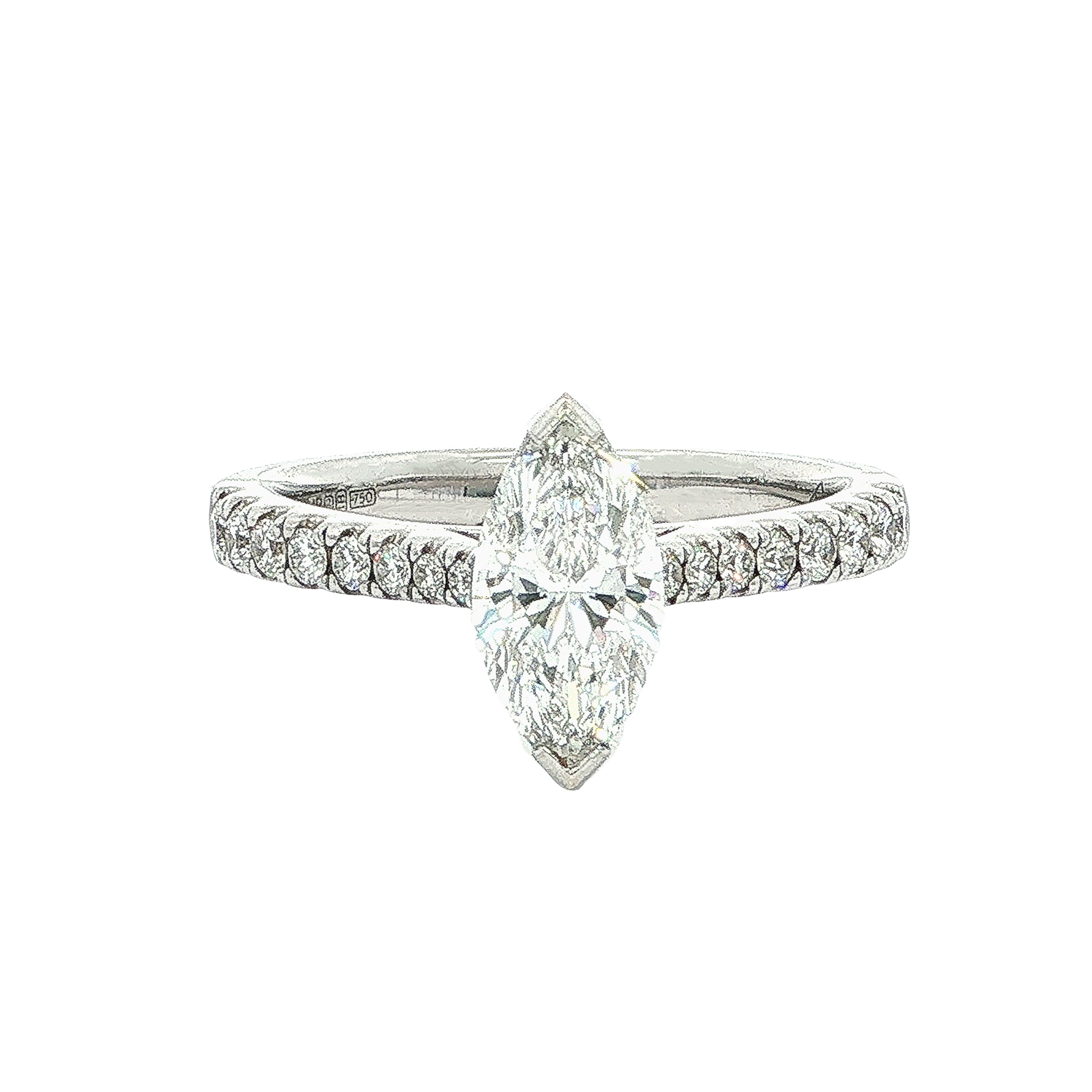 0.91ct E Vs1 Vintage Marquise Diamond Solitaire 18ct White Gold