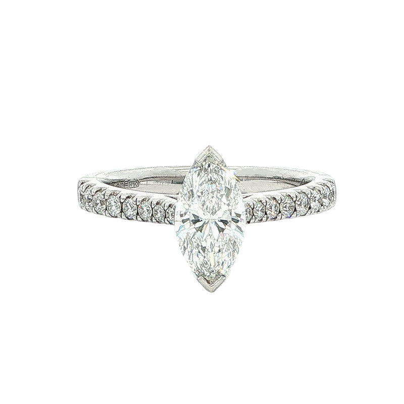 0.91ct E Vs1 Vintage Marquise Diamond Solitaire 18ct White Gold