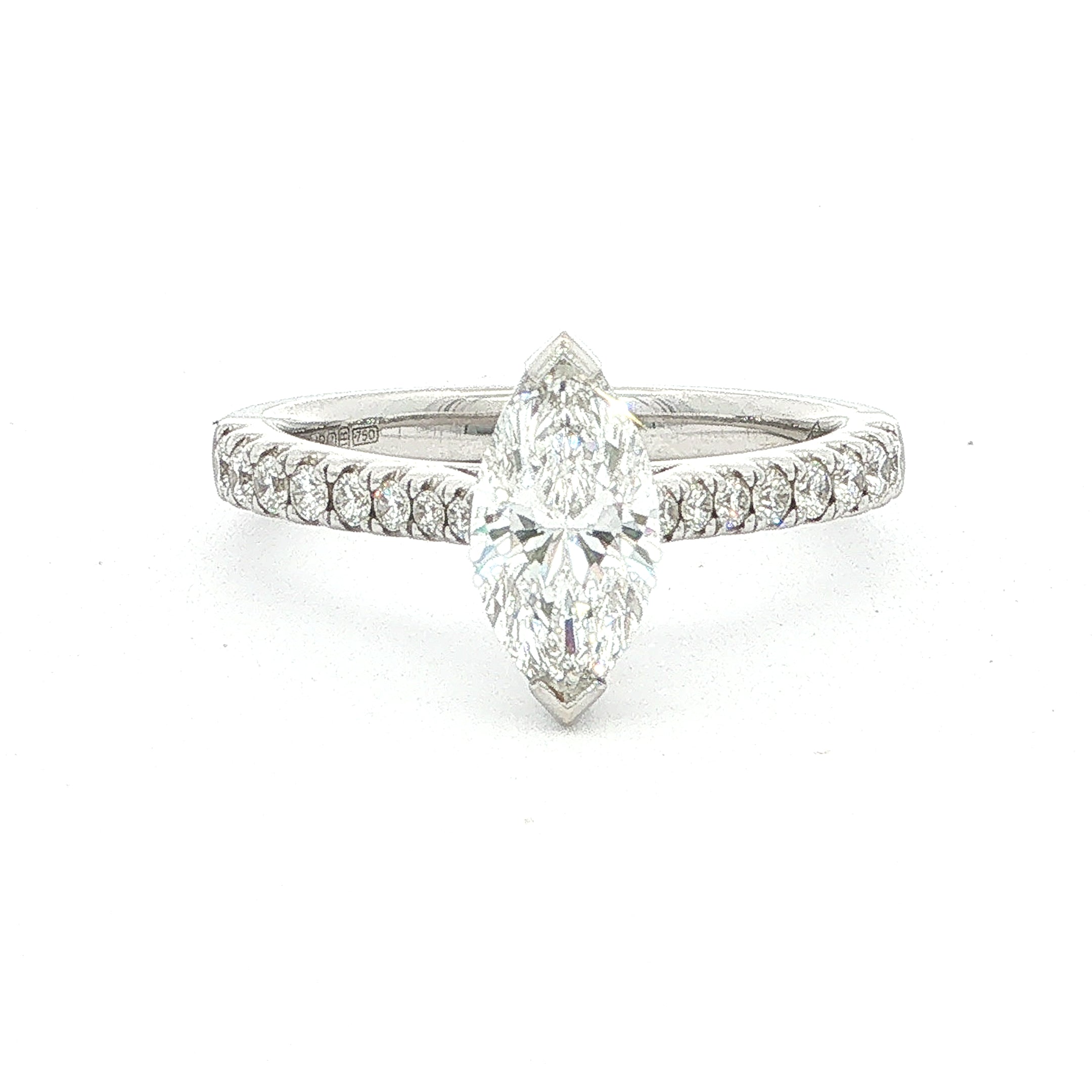 0.91ct E Vs1 Vintage Marquise Diamond Solitaire 18ct White Gold