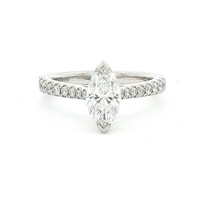 0.91ct E Vs1 Vintage Marquise Diamond Solitaire 18ct White Gold