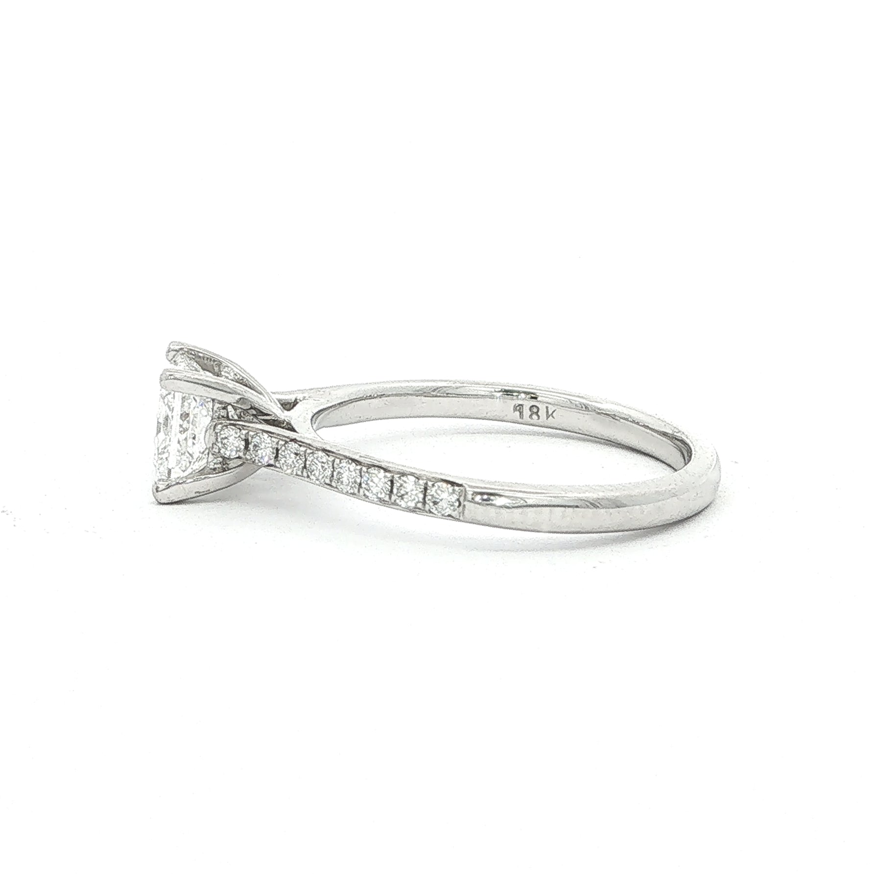 18ct White Gold Princess Cut Natural Diamond Solitaire Ring with Natural Diamond Shoulders