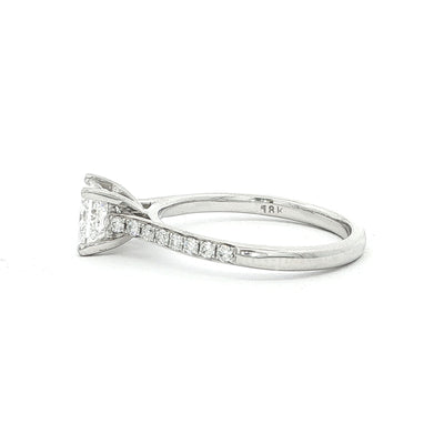 18ct White Gold Princess Cut Natural Diamond Solitaire Ring with Natural Diamond Shoulders