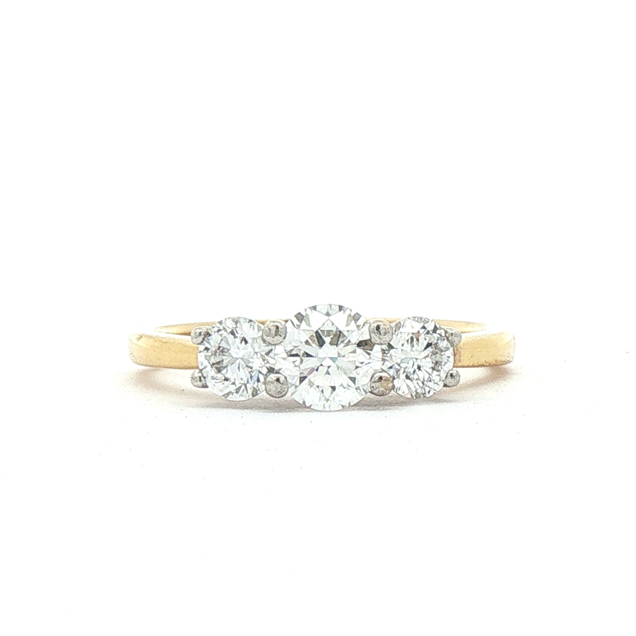 C0.50ct S0.50ct E si1 Natural Diamond Three Stone Ring Set In 18ct Yellow Gold