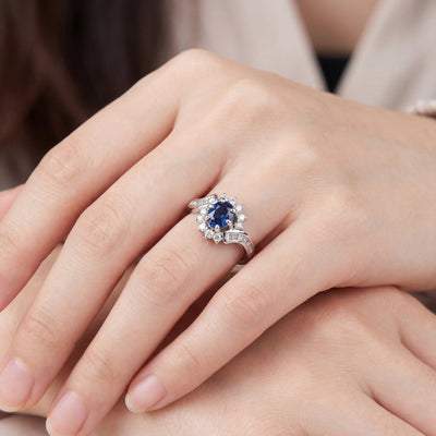 Sapphire & 0.60ct Natural Diamond Cluster Approx Weight Weighing a Total 4.3g