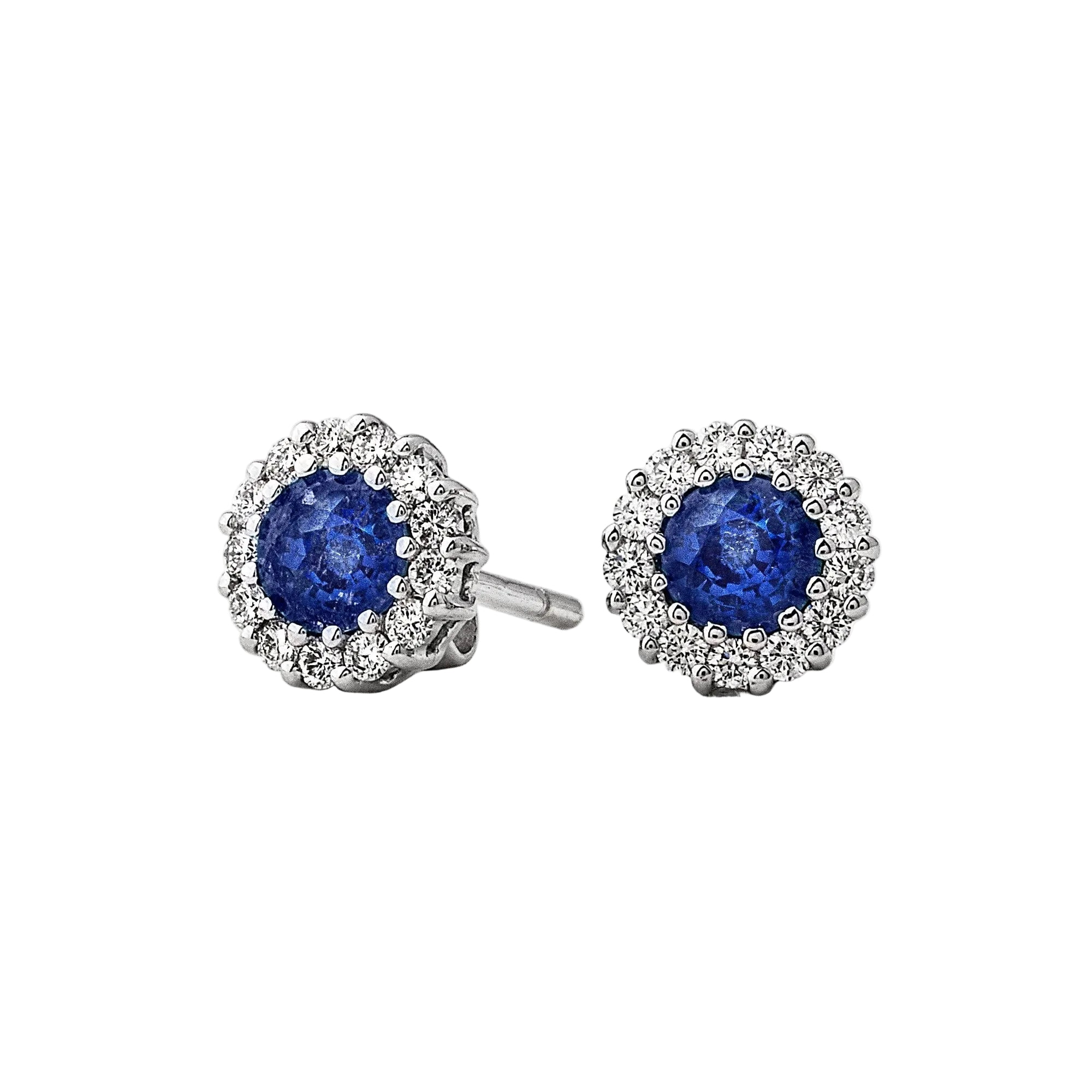 Sapphire 1.34ct and Natural Diamond 0.41ct Circle Cluster Stud Earrings in 18ct White Gold