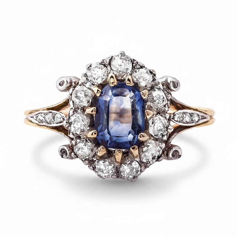 Sapphire 18ct Gold Antique Oval Cluster Ring