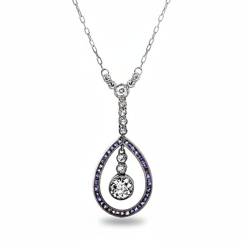 Sapphire & Diamond Pear Drop White Gold Pendant