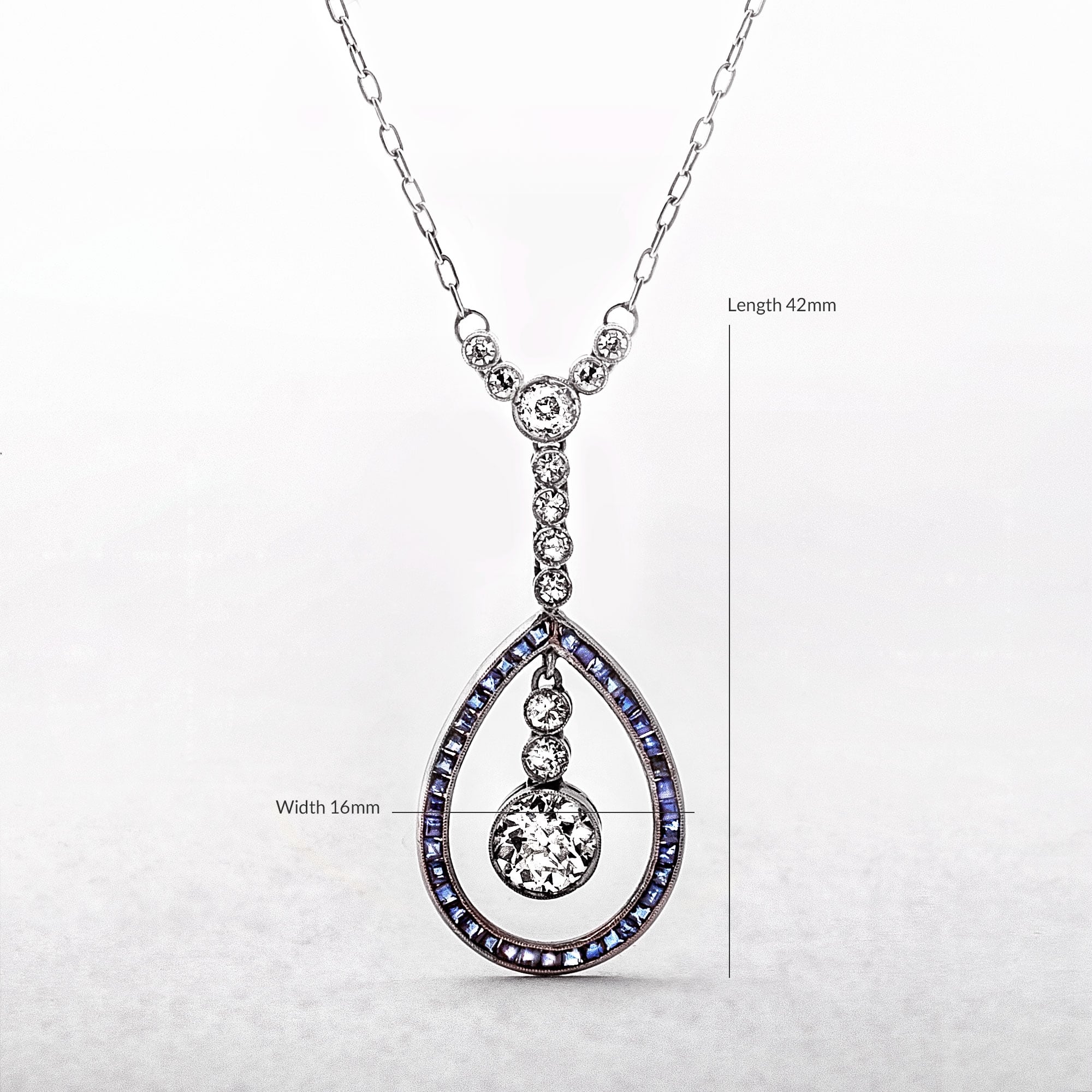 Sapphire & Diamond Pear Drop White Gold Pendant