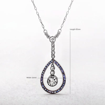 Sapphire & Diamond Pear Drop White Gold Pendant