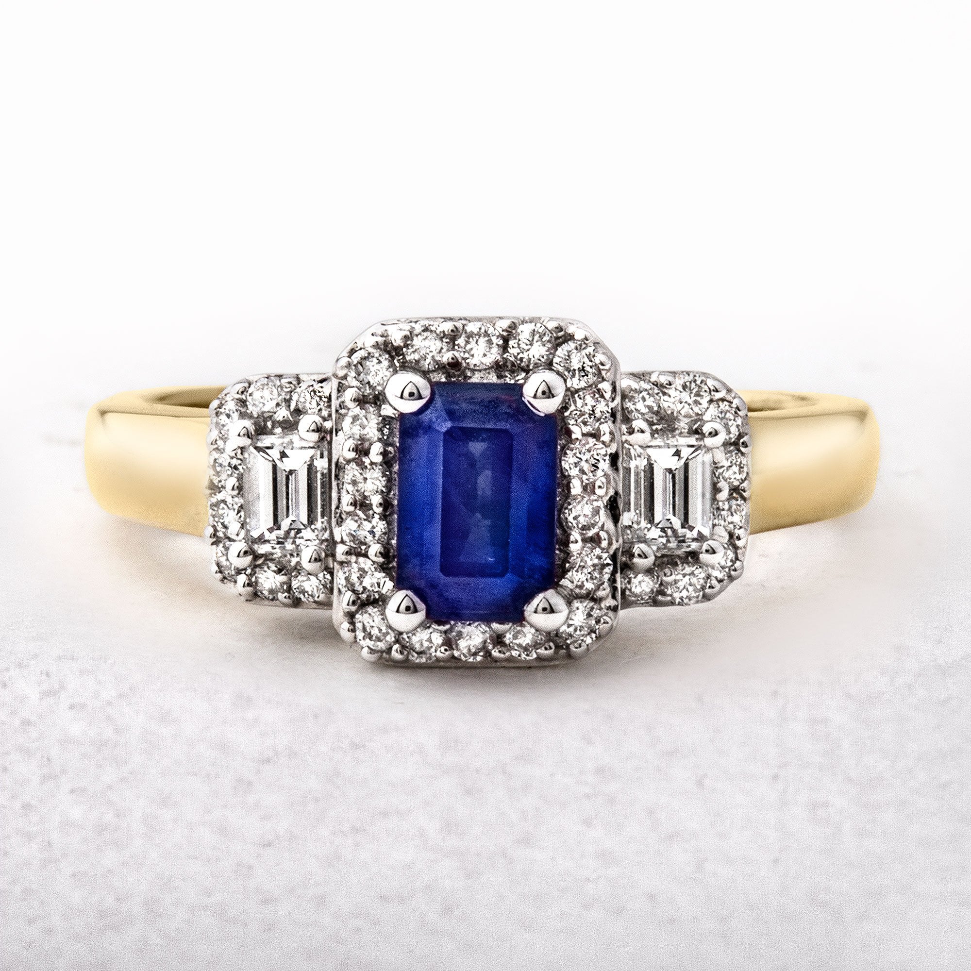 Sapphire & Diamond Three Stone Ring in 18ct Gold