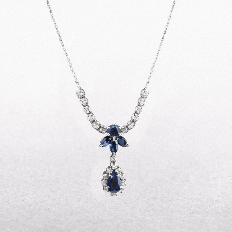 Sapphire & Natural Diamond Pear Drop Necklet in 18ct White Gold