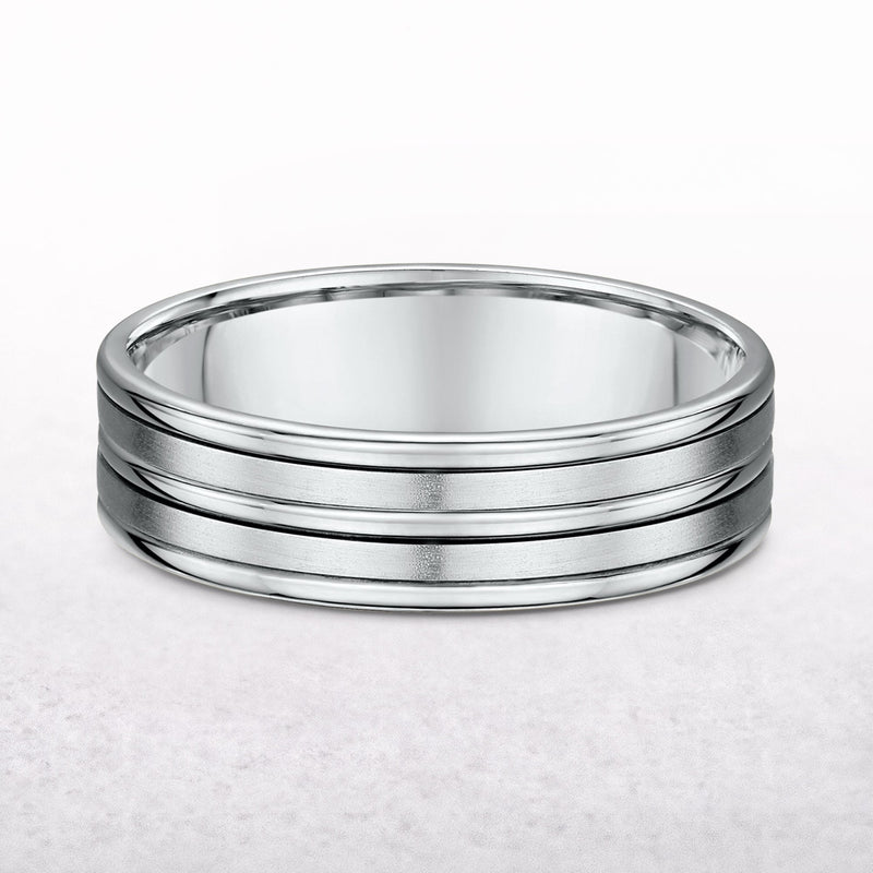 Satin & Polished Gents 5 Row Fancy Wedding Band In 9ct White Gold