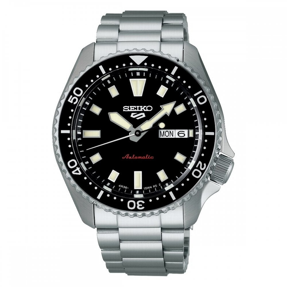 Seiko 5 Gents Sports Watch Automatic Kuro Black Dial in Stainless Steel