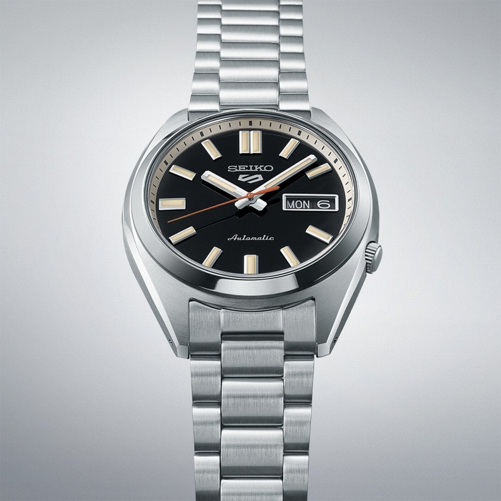 Seiko Gents 5 Sports Automatic Black Reinterpation on Stainless Steel Bracelet