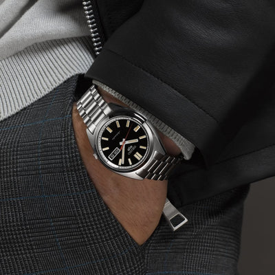 Seiko Gents 5 Sports Automatic Black Reinterpation on Stainless Steel Bracelet