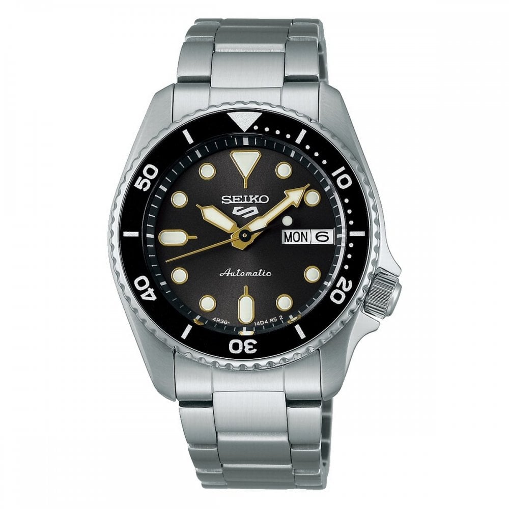 Seiko Gents Automatic Black Dial and Bezel 38mm on Stainless Steel Bracelet