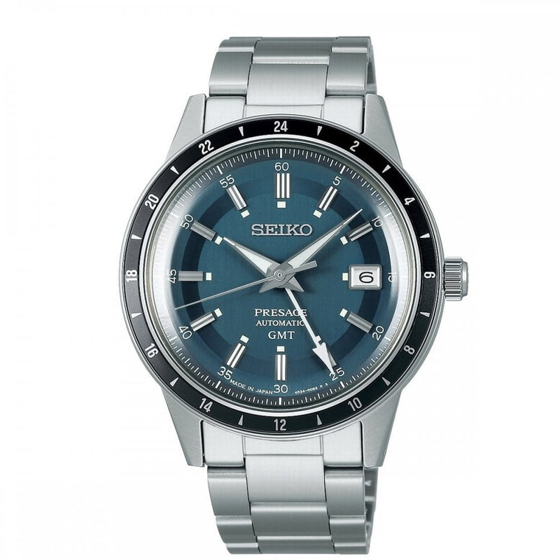Seiko Gents Automatic GMT Petrol Blue Presage on Stainless Steel Bracelet