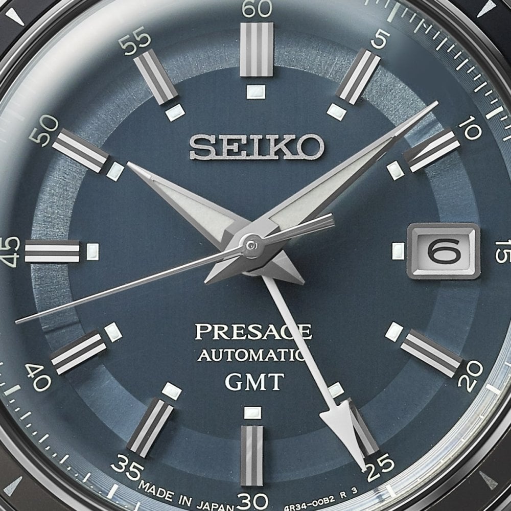 Seiko Gents Automatic GMT Petrol Blue Presage on Stainless Steel Bracelet