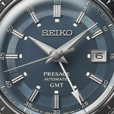 Seiko Gents Automatic GMT Petrol Blue Presage on Stainless Steel Bracelet