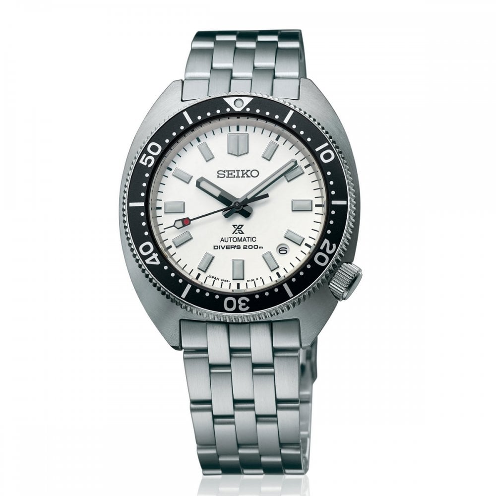 Seiko Gents Automatic Turtle 1968 with a White Dial and Black Bezel on a Stainless Steel Bracelet