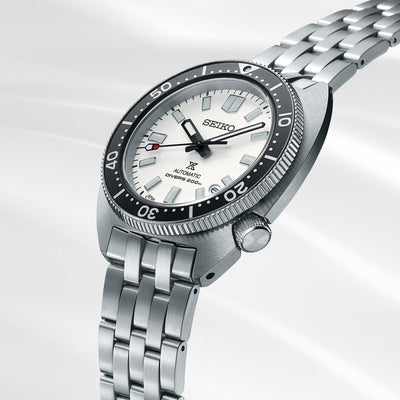 Seiko Gents Automatic Turtle 1968 with a White Dial and Black Bezel on a Stainless Steel Bracelet