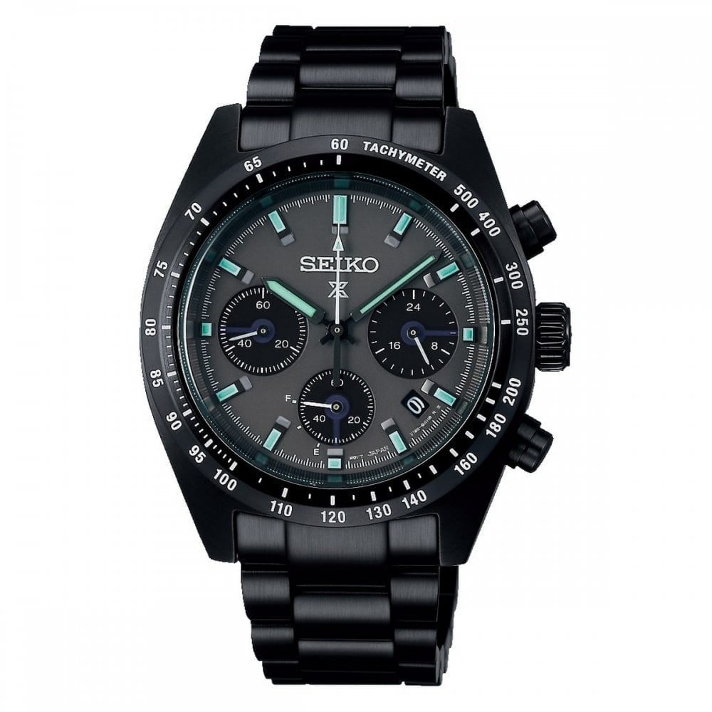Seiko Gents Black Series Prospex Solar Speedtimer Chronograph Watch 39mm with Black and Grey Dial