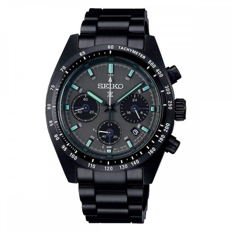 Seiko Gents Black Series Prospex Solar Speedtimer Chronograph Watch 39mm with Black and Grey Dial