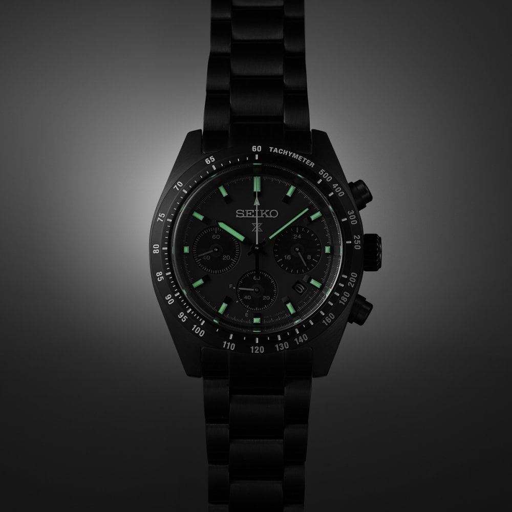 Seiko Gents Black Series Prospex Solar Speedtimer Chronograph Watch 39mm with Black and Grey Dial