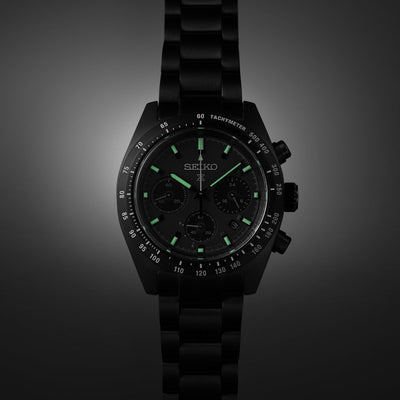 Seiko Gents Black Series Prospex Solar Speedtimer Chronograph Watch 39mm with Black and Grey Dial