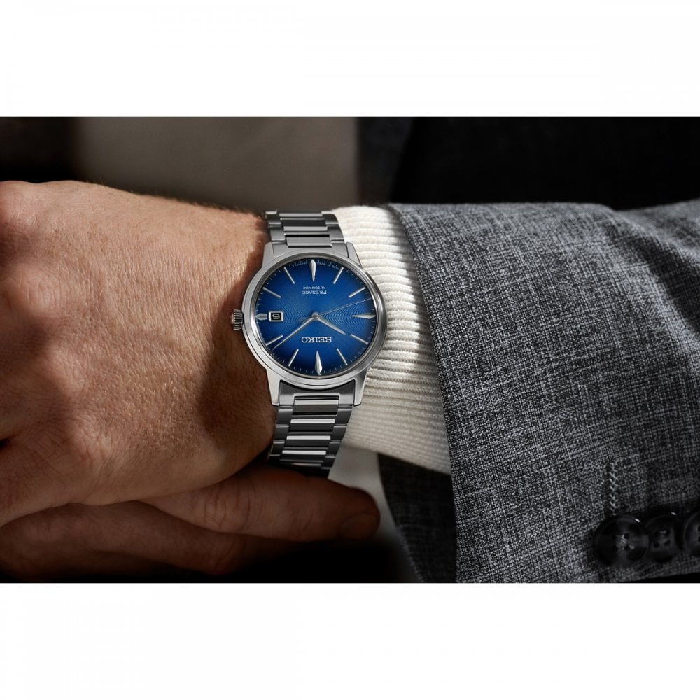 Seiko Gents Blue Presage Automatic Watch in Stainless Steel
