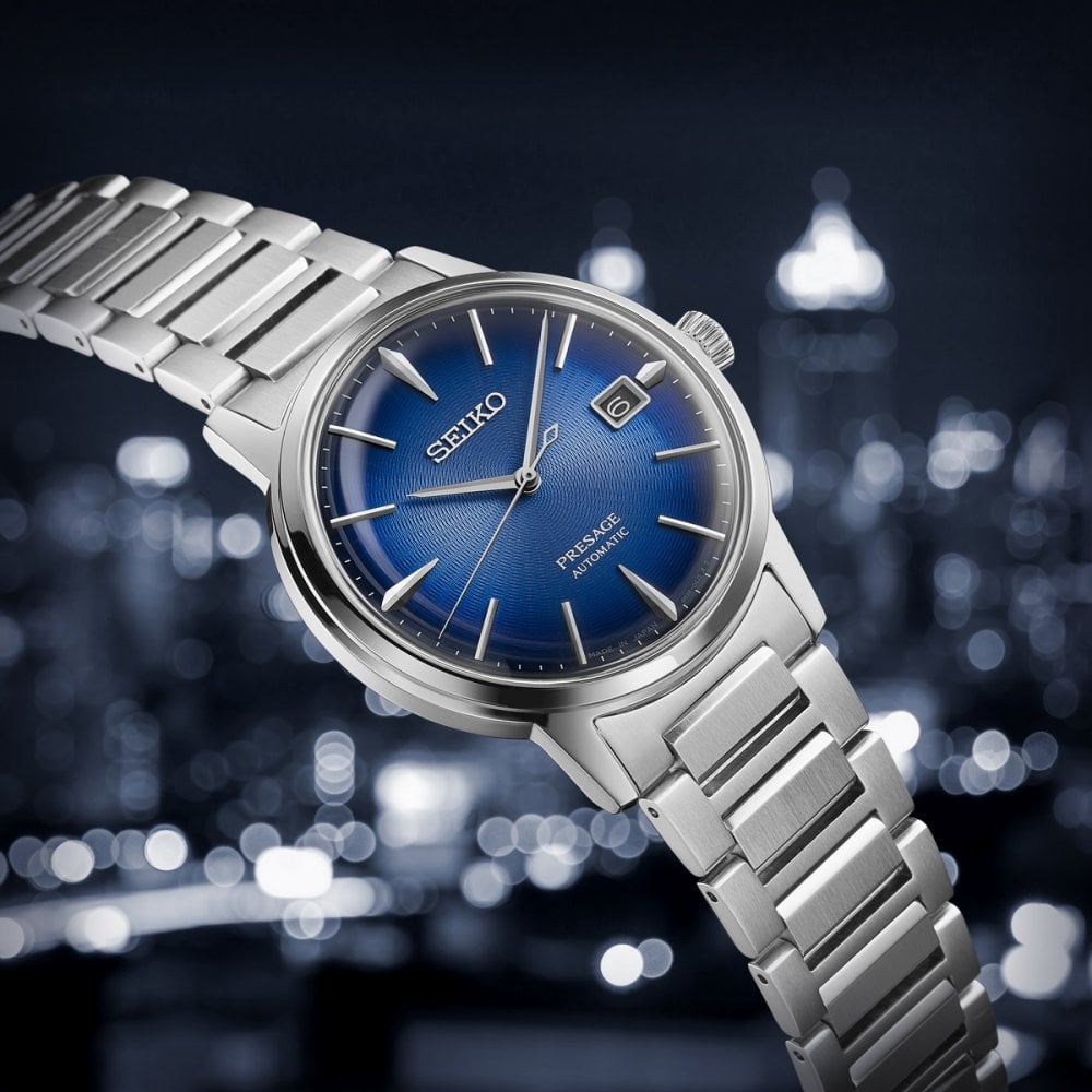 Seiko Gents Blue Presage Automatic Watch in Stainless Steel