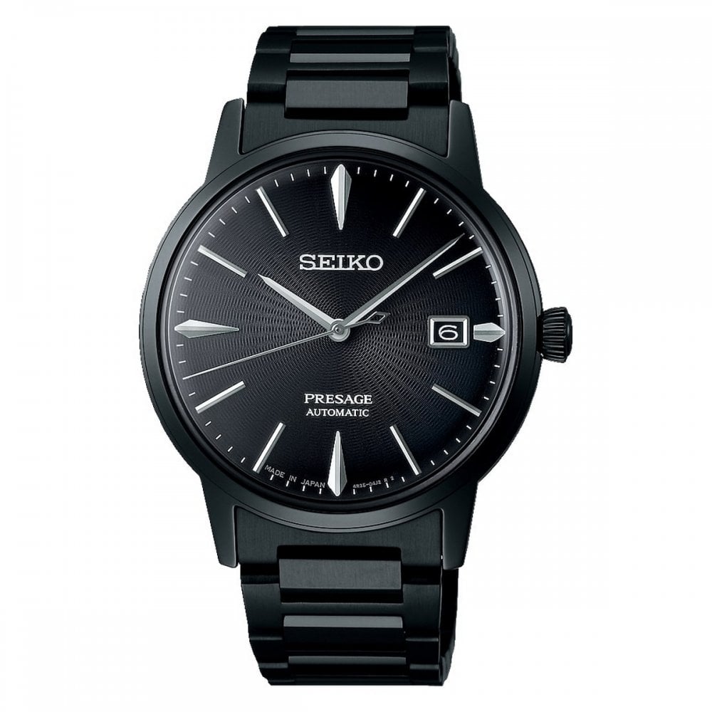 Seiko Gents Presage Black Automatic Watch in Black Stainless Steel