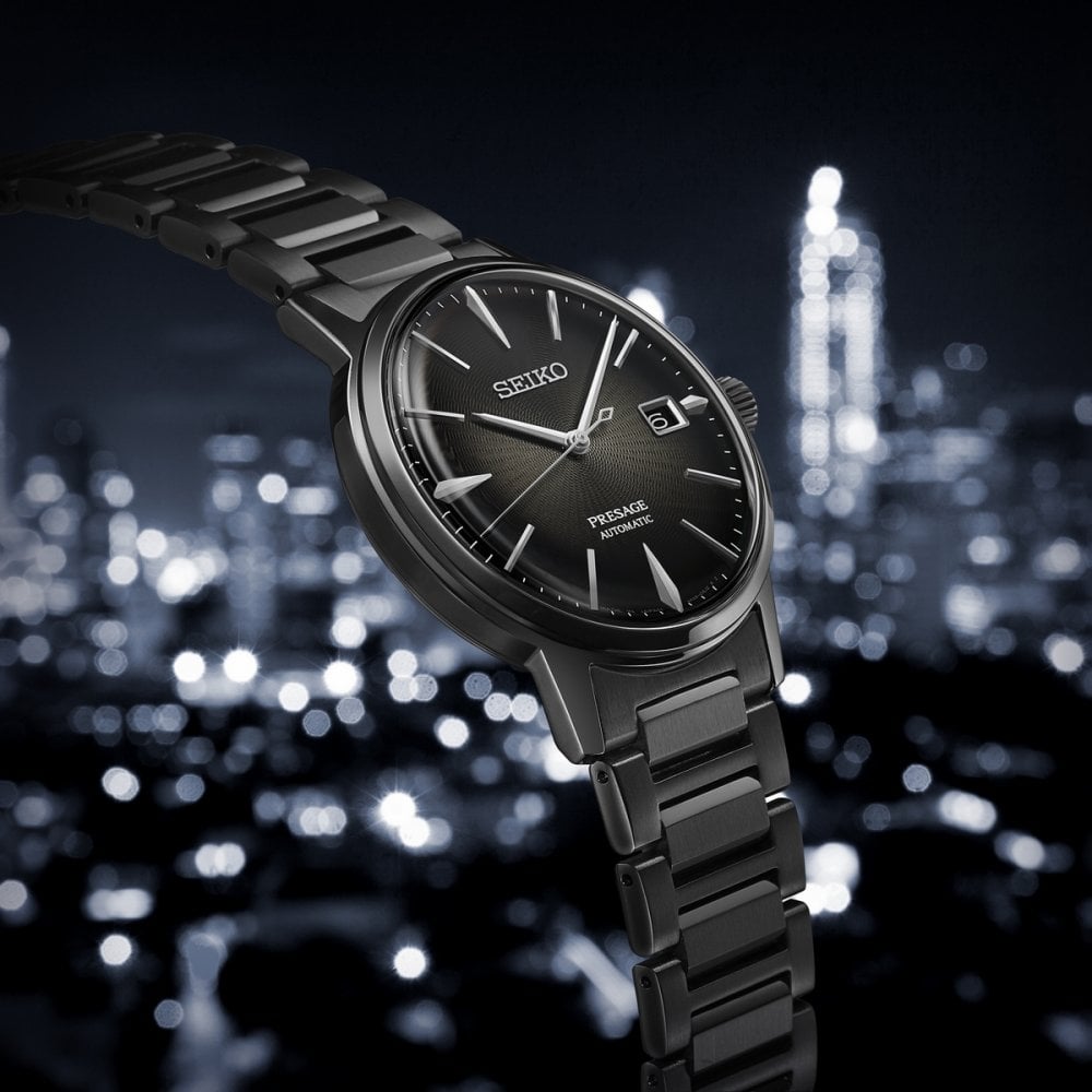 Seiko Gents Presage Black Automatic Watch in Black Stainless Steel