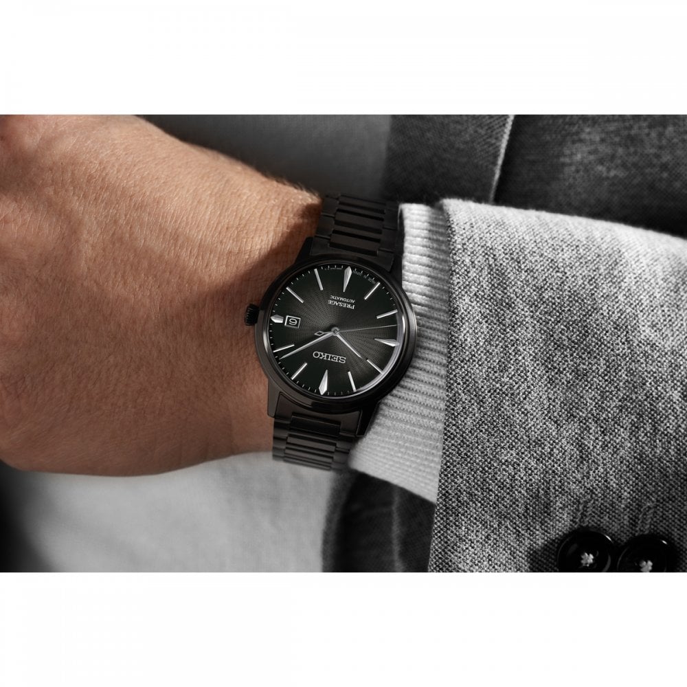 Seiko Gents Presage Black Automatic Watch in Black Stainless Steel