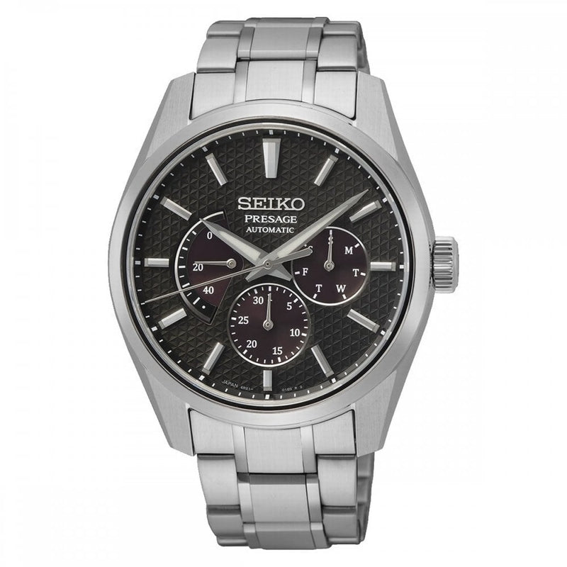 Seiko Gents Presage Sharp Edged 'Kurtotobi' Watch with Red Black Dial in Stainless Steel