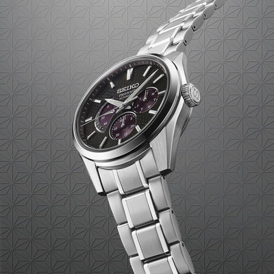 Seiko Gents Presage Sharp Edged 'Kurtotobi' Watch with Red Black Dial in Stainless Steel