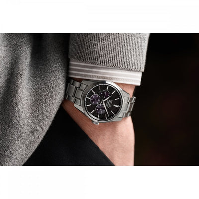 Seiko Gents Presage Sharp Edged 'Kurtotobi' Watch with Red Black Dial in Stainless Steel