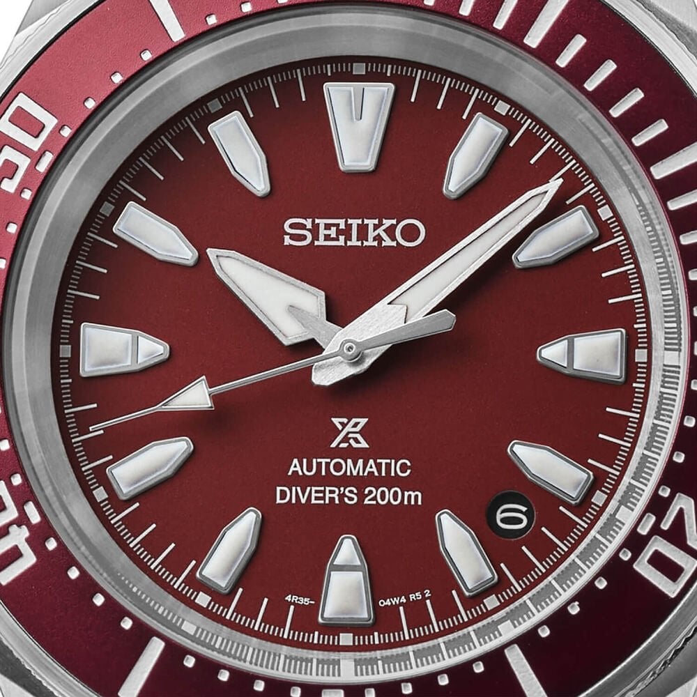 Seiko Gents Prospex Divers Watch with Red Dial in Stainless Steel
