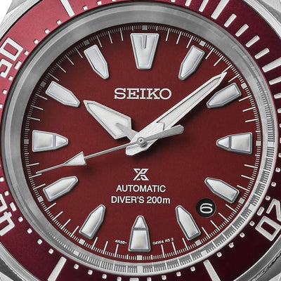 Seiko Gents Prospex Divers Watch with Red Dial in Stainless Steel