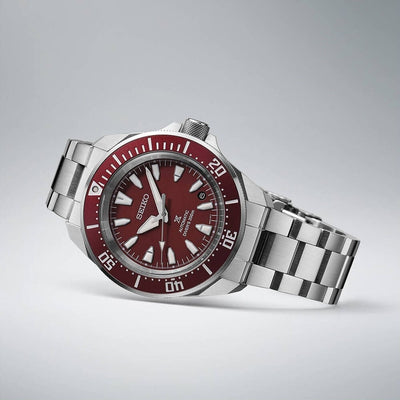 Seiko Gents Prospex Divers Watch with Red Dial in Stainless Steel