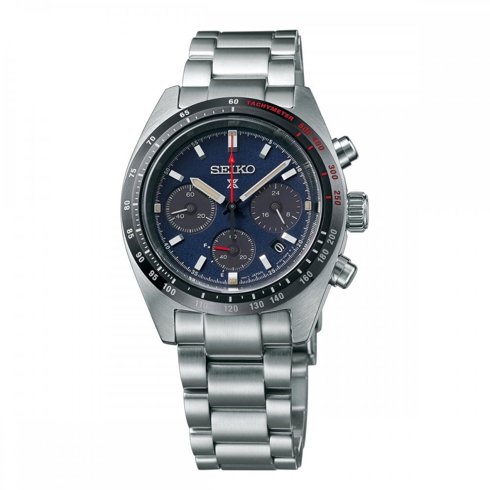 Seiko Gents Prospex Speedtimer Solar Chronograph with Navy Dial on Stainless Steel Bracelet