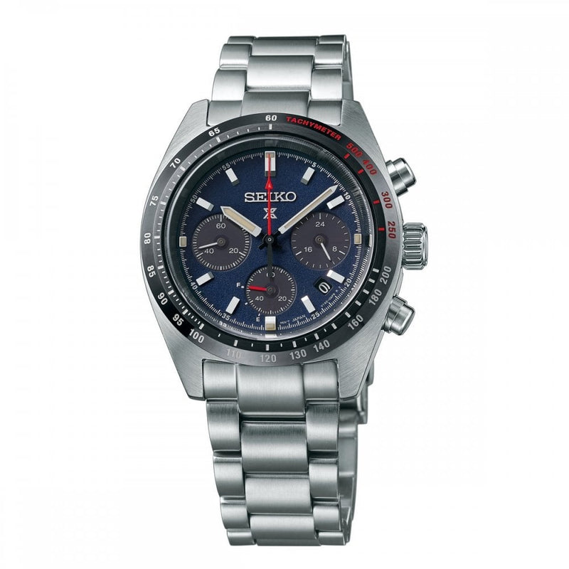 Seiko Gents Prospex Speedtimer Solar Chronograph with Navy Dial on Stainless Steel Bracelet