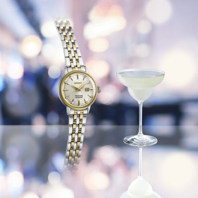 Seiko Ladies Two Tone Automatic Diamond Cream and Date Dial Presage on Stainless Steel Bracelet